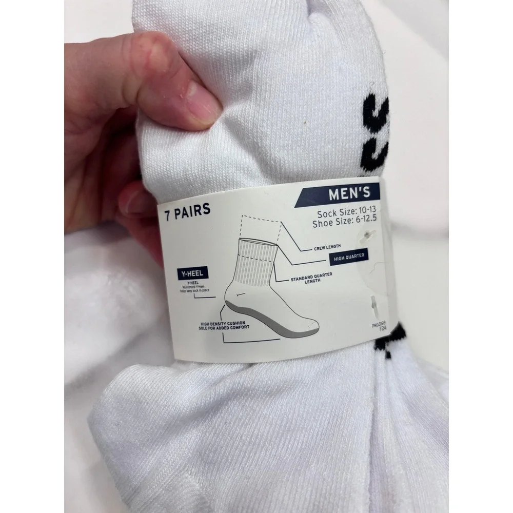 K-Swiss Mens High Quarter Socks 7 Pairs White Size 10-13 Shoe 6-12.5